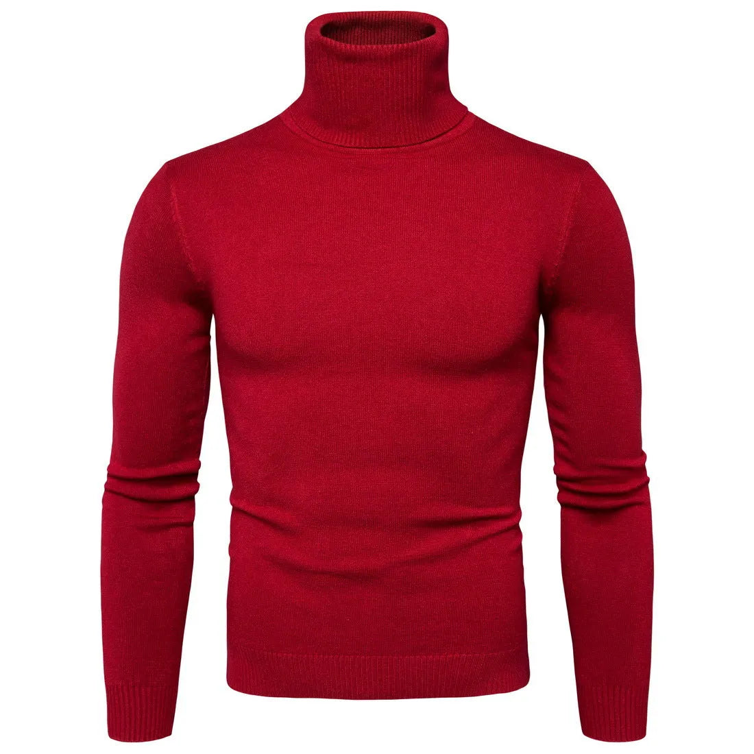 Men's cotton thermal turtleneck sweater in solid colour, slim fit, winter pullover, beige option