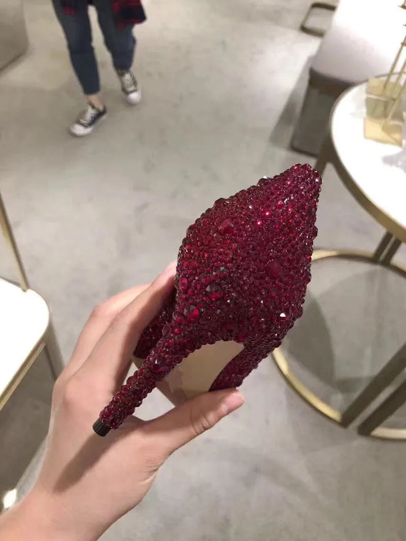 Gold and silver women's pointed toe high heels with rhinestone and sequin decoration