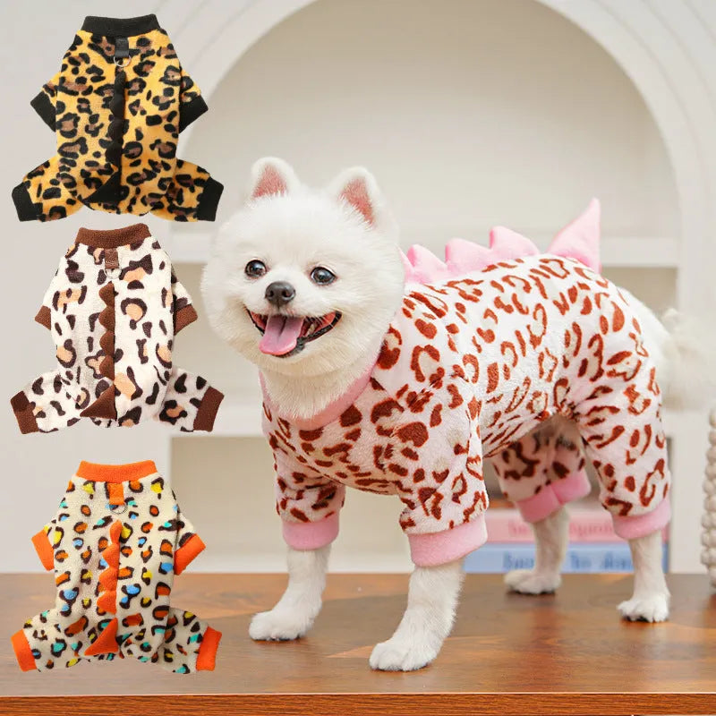 Fleece leopard print dog coat for French Bulldogs in four colours, sizes XS to 2XL