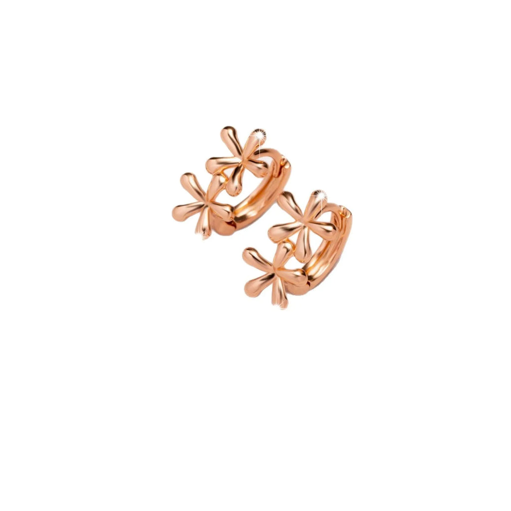 Rose gold electroplated waterdrop flower earrings with circular design and butterfly backs