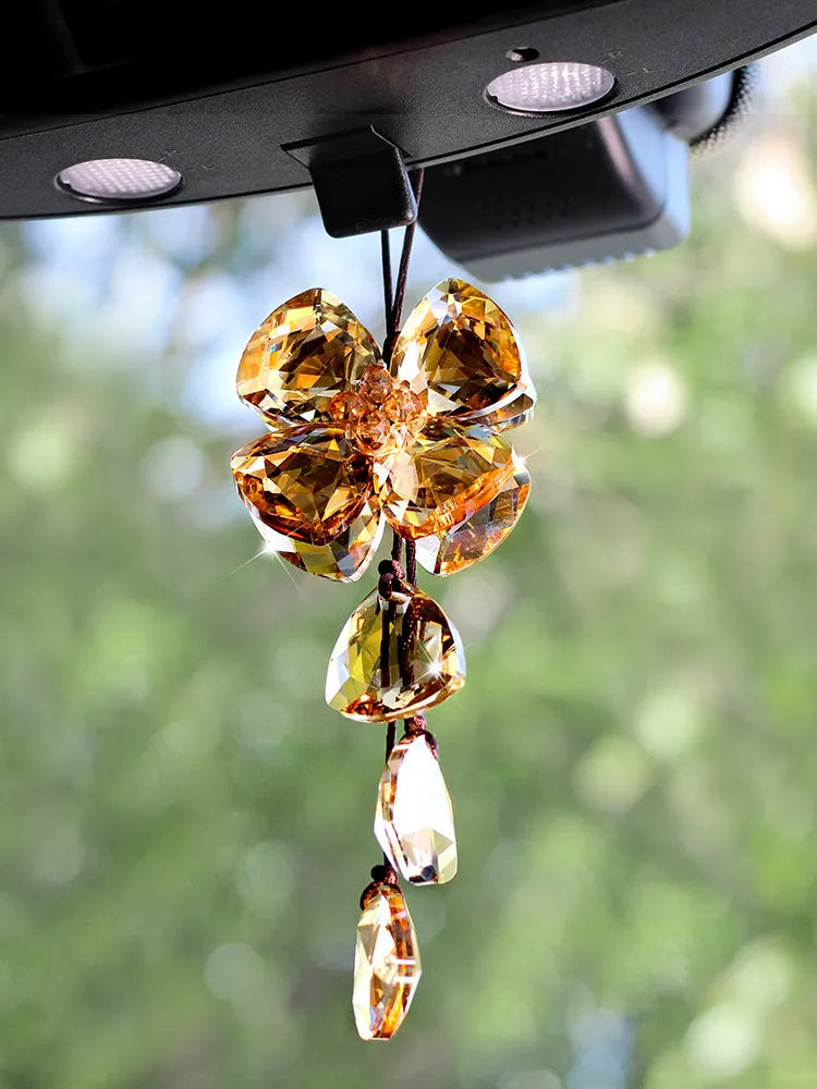 Crystal four-leaf clover car pendant decoration approximately 20cm long in four colour options