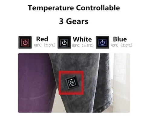 Dark grey USB heated blanket shawl made of coral fleece with controller, 150x85cm