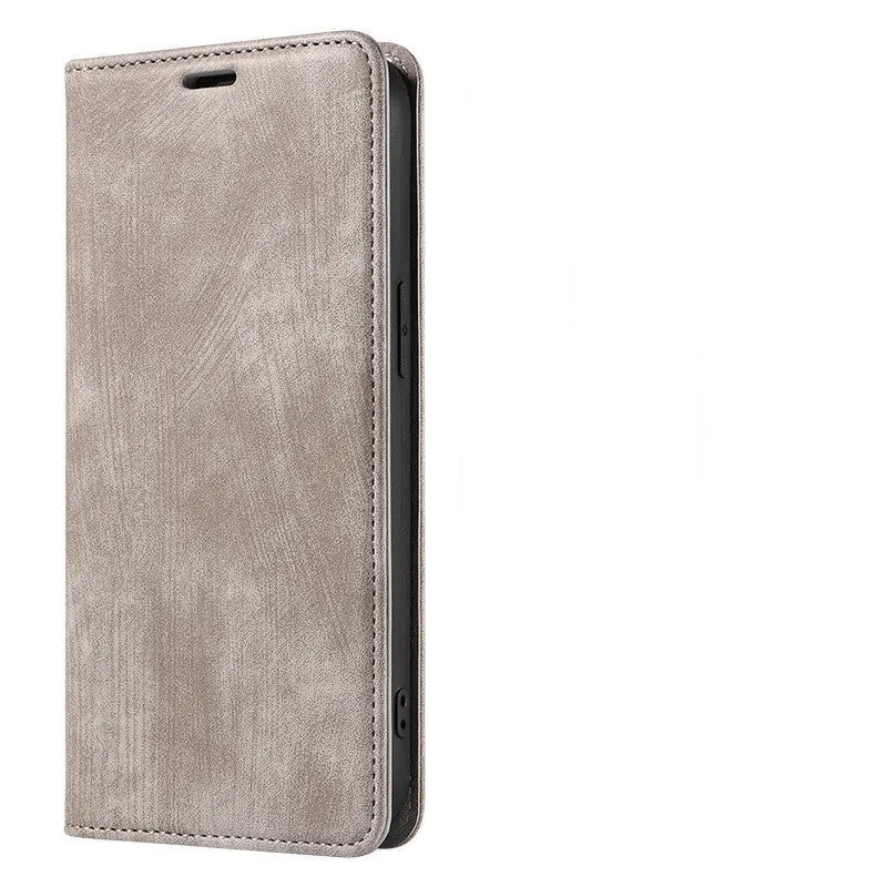 Magnetic flip phone case for iPhone in multiple colours showing leather and TPU construction