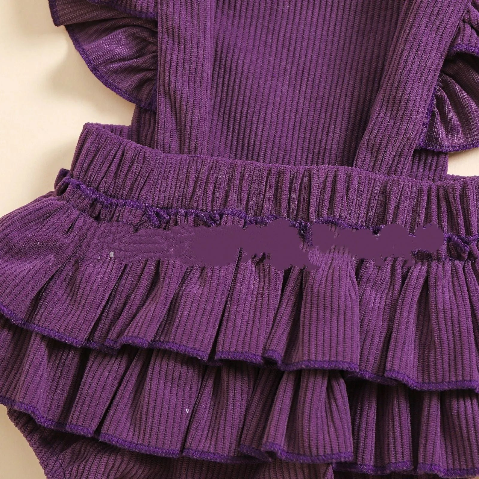 Purple linen cotton triangle baby jumpsuit with embroidery and headband for 70-100cm toddlers