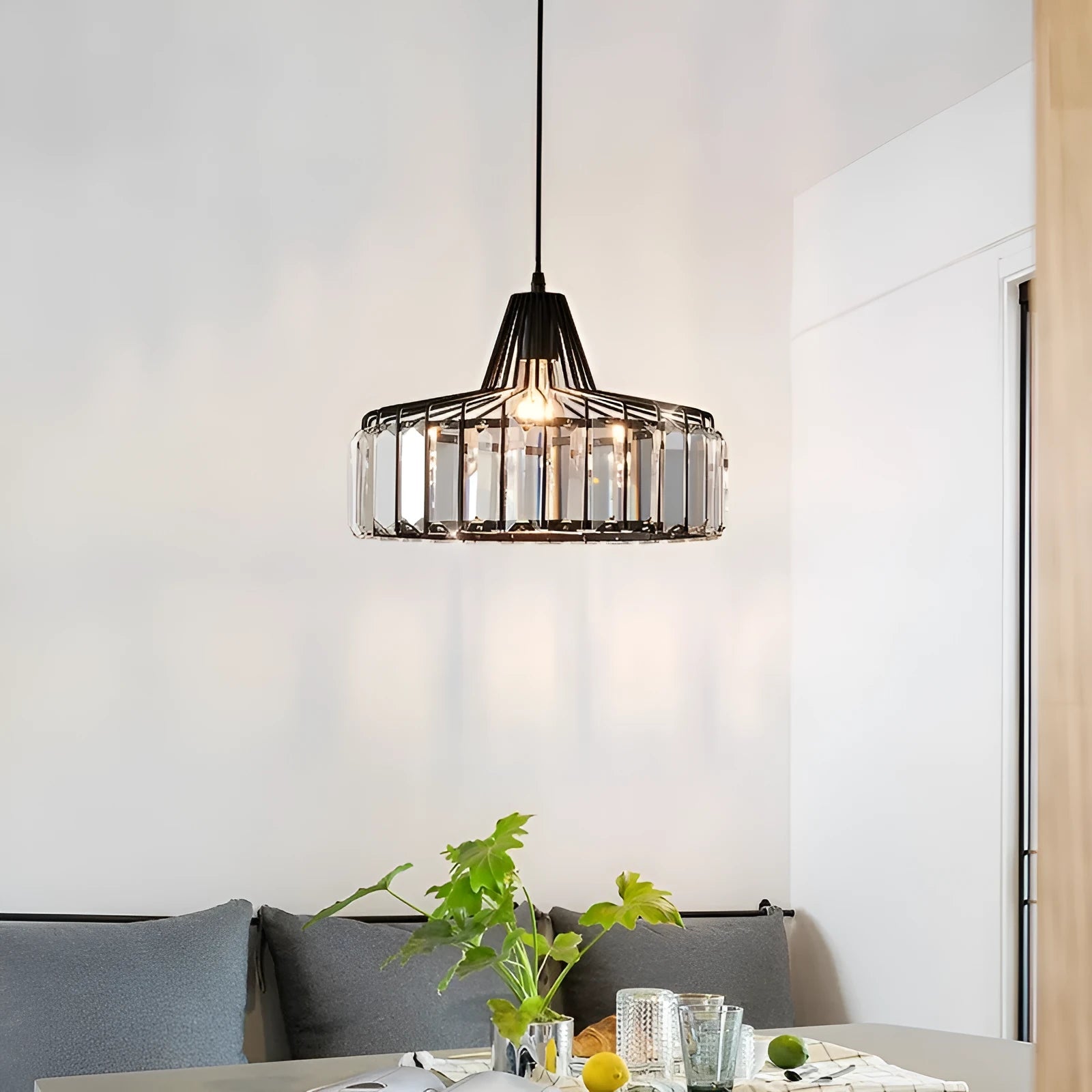 Crystal ceiling chandelier with iron frame in light luxury style showing black and gold finish options