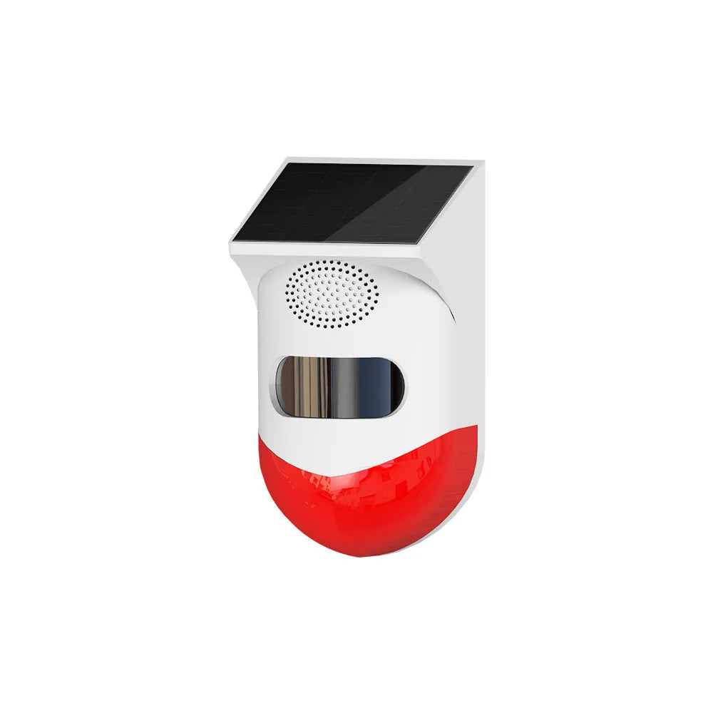 Solar-powered infrared security alarm with remote control for outdoor wall mounting