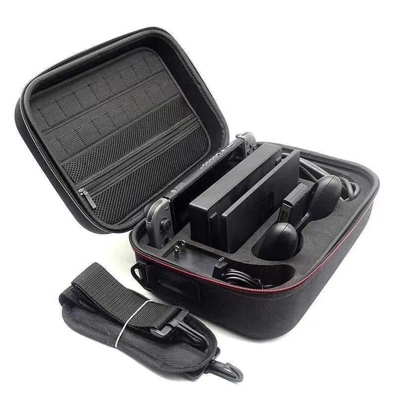 Black EVA hard-shell protective case for game console accessories like controllers and cables.