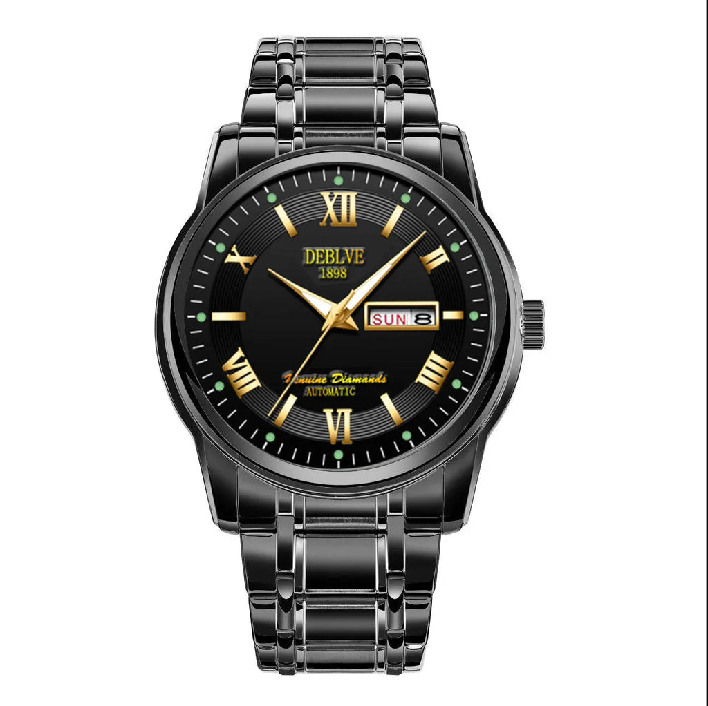Men's fashion casual quartz watch with alloy case and gold blue dial