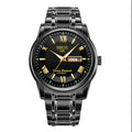 Men's fashion casual quartz watch with alloy case and gold blue dial