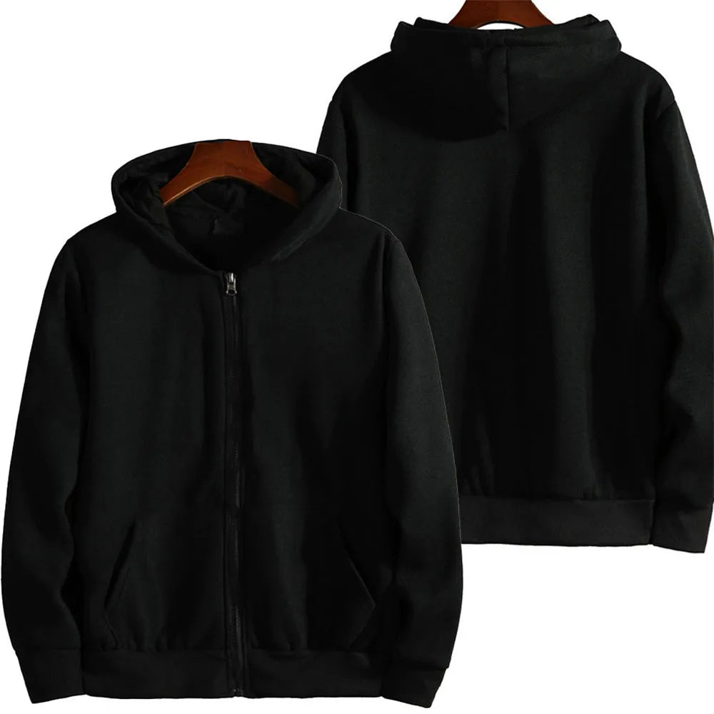 Men's solid colour loose sports zipper jacket with front zip and cardigan style