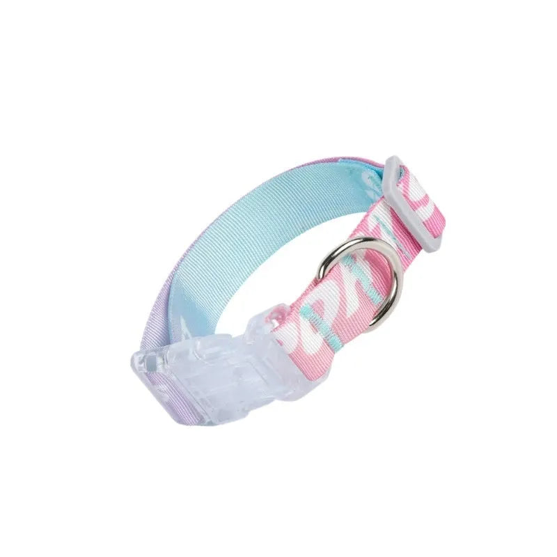 Adjustable nylon dog collar with cartoon gradient printing in gradient colour or panda green, sizes S M L.