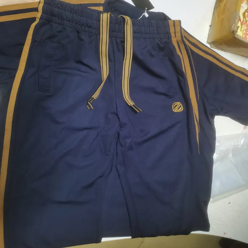 Men's blue short sleeve suit in ironing-free ice silk style polyester with matching trousers
