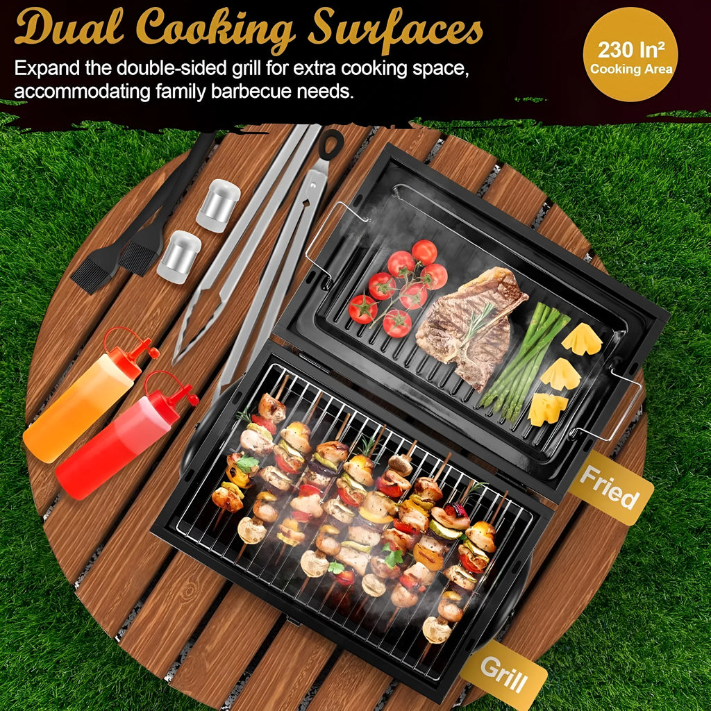 Small portable folding charcoal barbecue stove with grill for desktop use