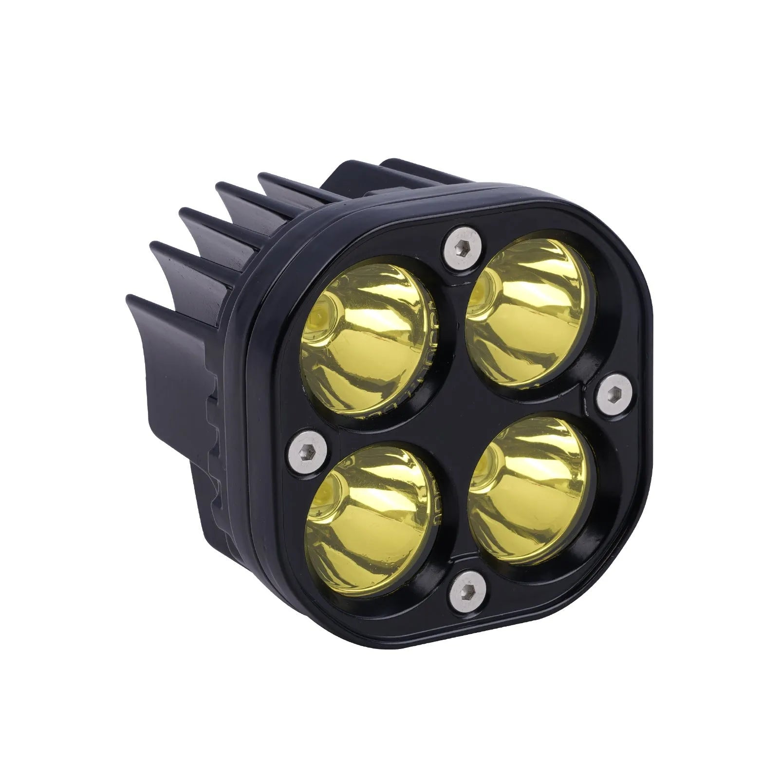 Four-eye automotive headlight with aluminium mounting base, showing four-leaf clover light pattern
