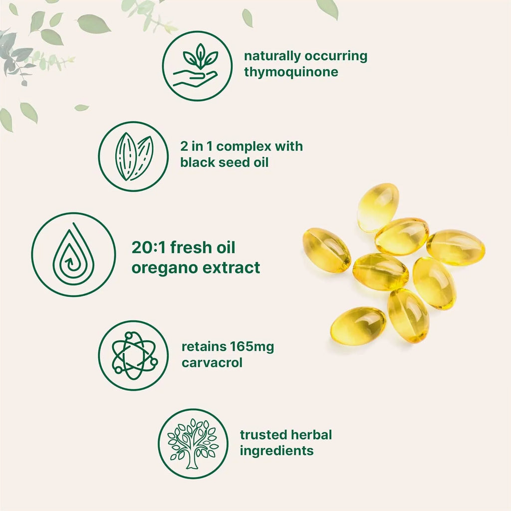 Butter black seed oil soft capsules in bottle with choice of 180 or 300 tablet packs