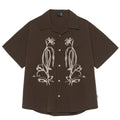 Brown striped waterproof short sleeve shirt with Cuban collar for outdoor camping
