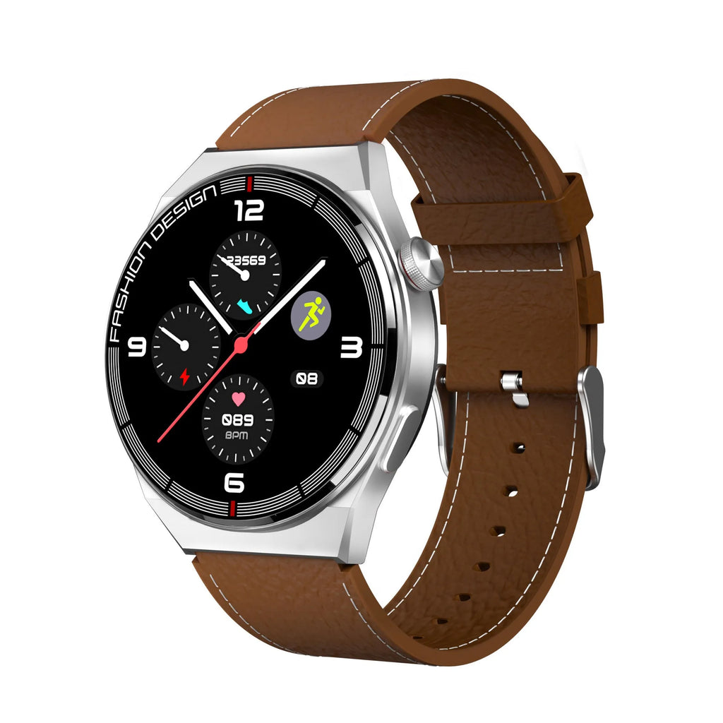 Smartwatch with 1.28-inch touch screen showing health metrics on display with silicone strap