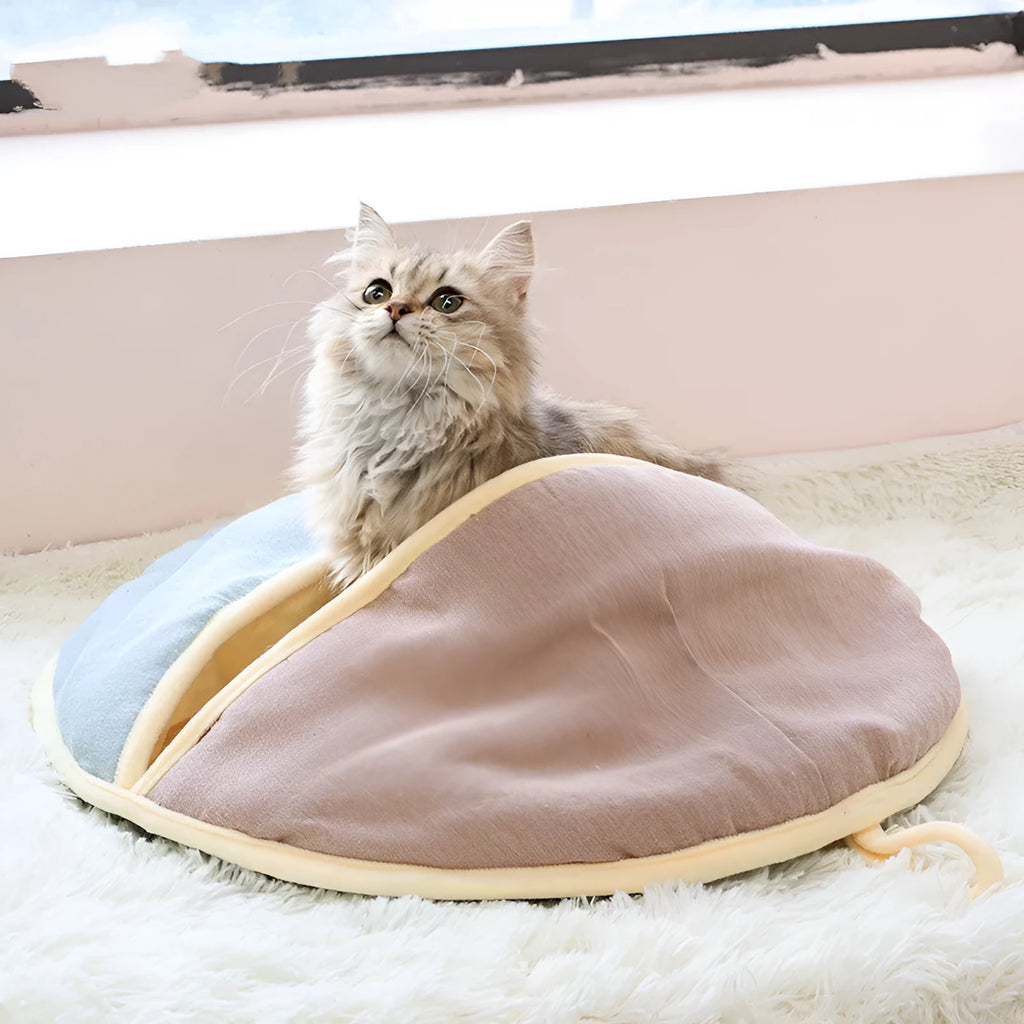 Round fan cotton and linen semi-enclosed pet nest for cats and small dogs, 55x60cm, in green