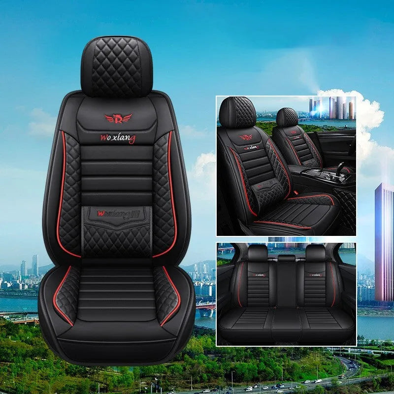 Red leather car seat cushion with high elastic sponge filling, shown on a car seat.