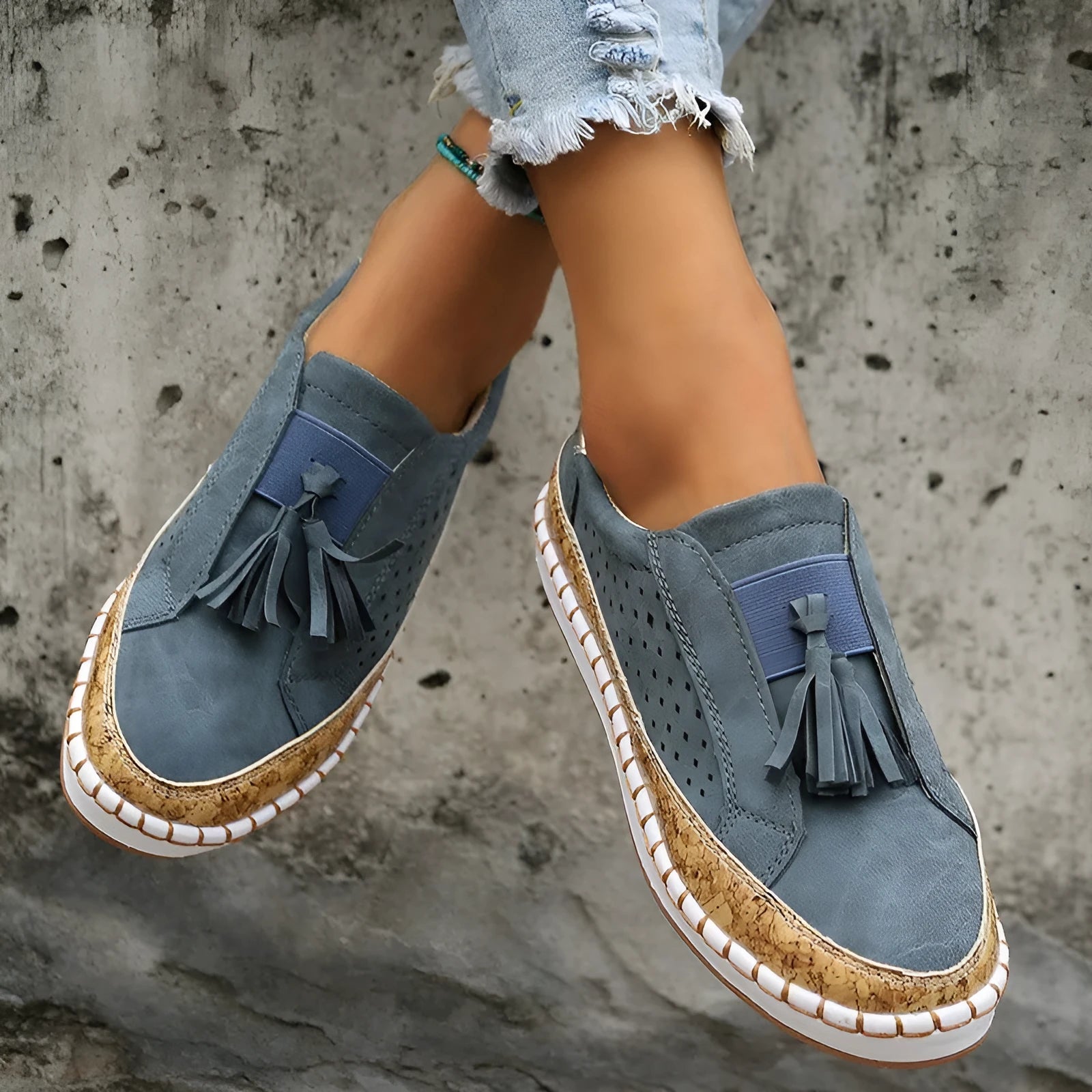 Women's casual tassel loafers with low heel, patent leather finish, round toe, and slip-on style in multiple colours
