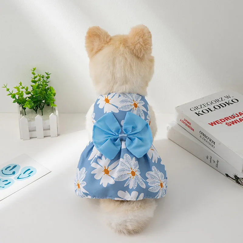 Ultra-thin polyester pet dress with floral butterfly knot decoration in princess style