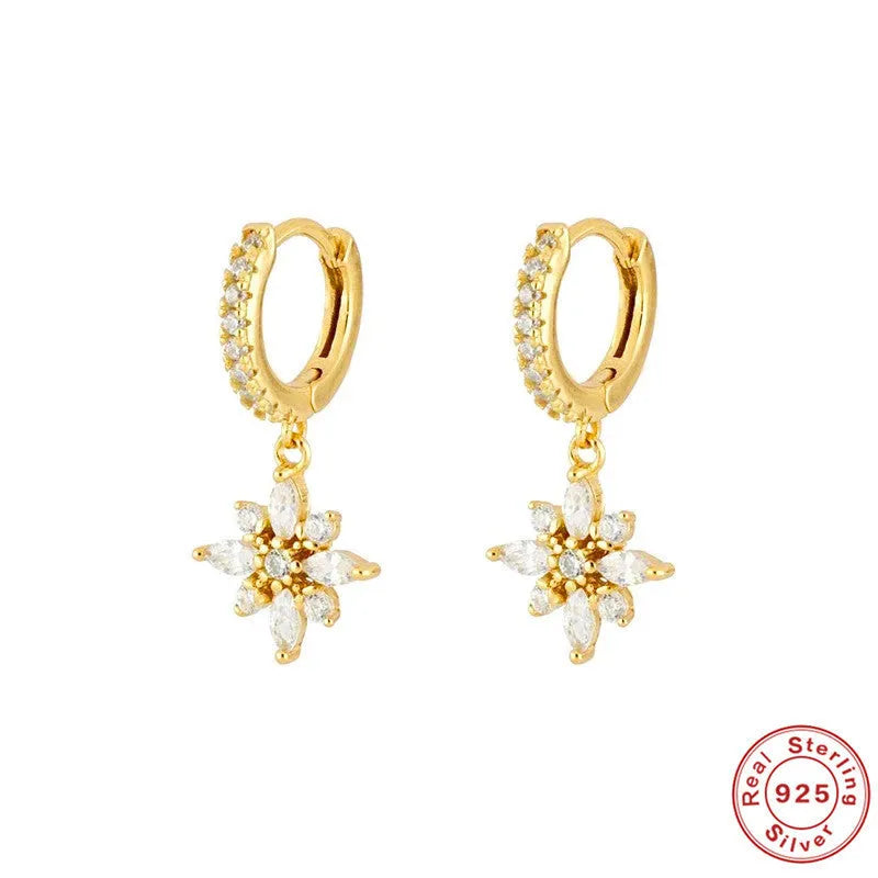 S925 sterling silver snowflake pendant earrings with geometric design and gemstone detailing