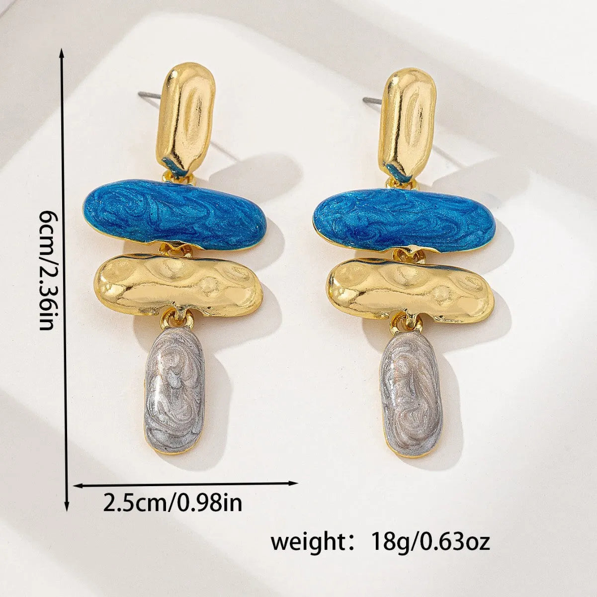 Geometric stud earrings with multicolour electroplating on zinc alloy
