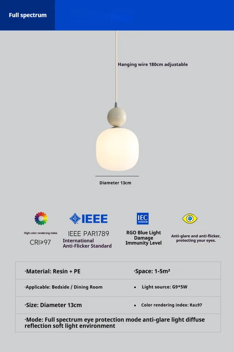 Cream-coloured minimalist wrought iron LED pendant lamp for bedside or study with warm light option