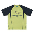 Men's blue hip hop letter print raglan sleeve cotton T-shirt laid flat.