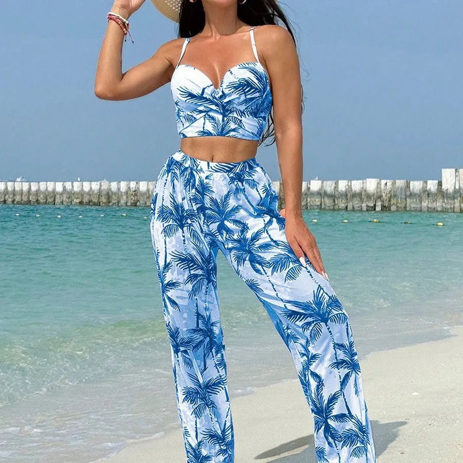 Women's bikini three-piece set in quick-dry polyester with spandex lining, split design, emerald green colour