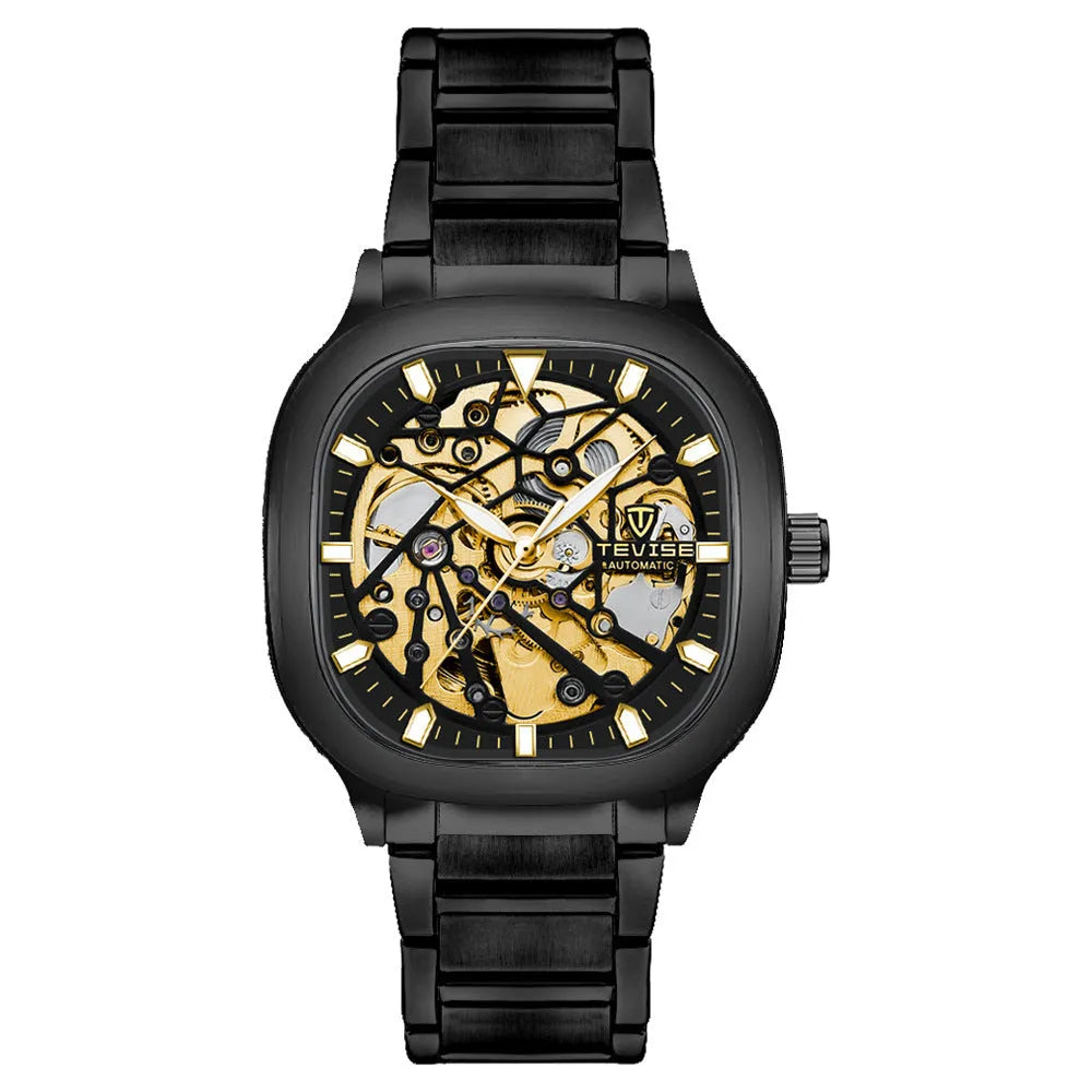 Automatic mechanical men's watch with all-metal case, stainless steel strap and mineral glass lens
