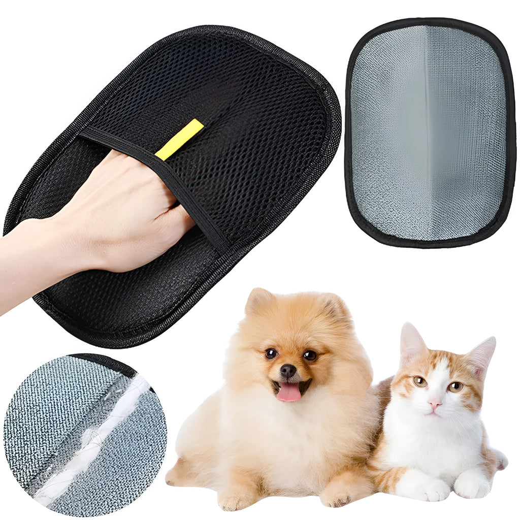 Black pet hair removal gloves with silicone bristles for dog and cat grooming