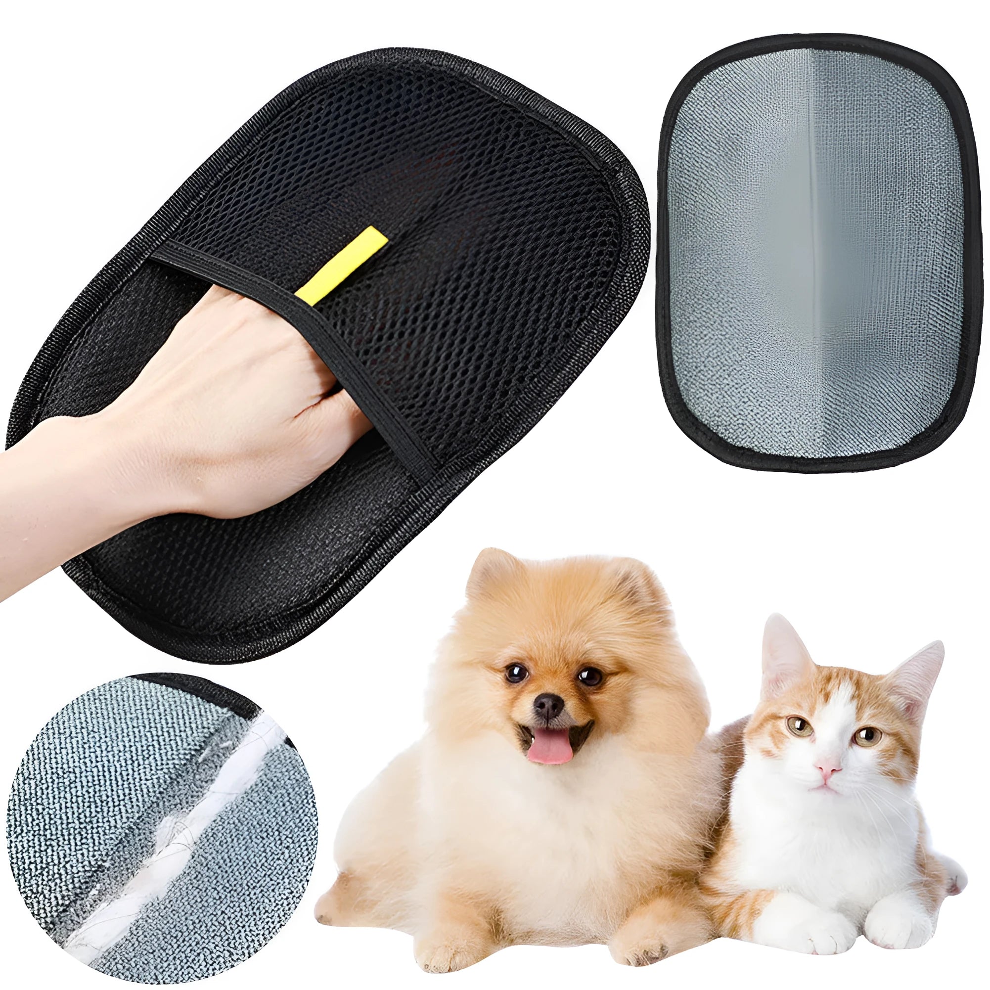Black pet hair removal gloves with silicone bristles for dog and cat grooming