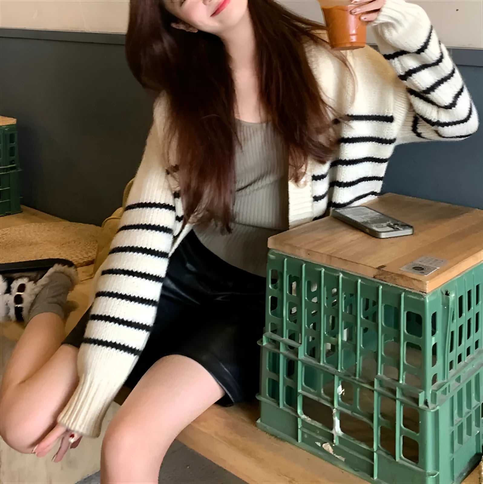 Collar button cardigan with 3D pattern in polyester fabric, Japanese Korean casual style autumn sweater
