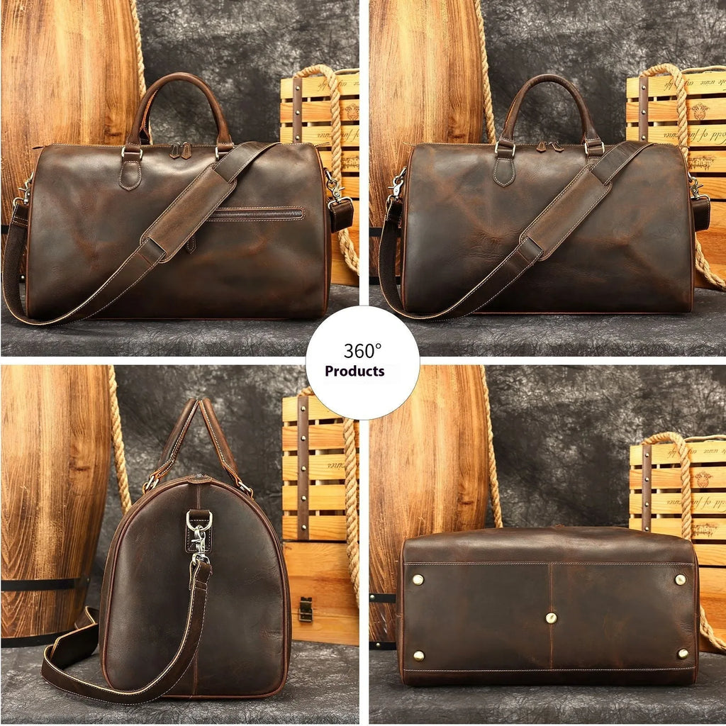 Genuine leather men's crossbody bag with vintage design and large 48.3cm width dimensions