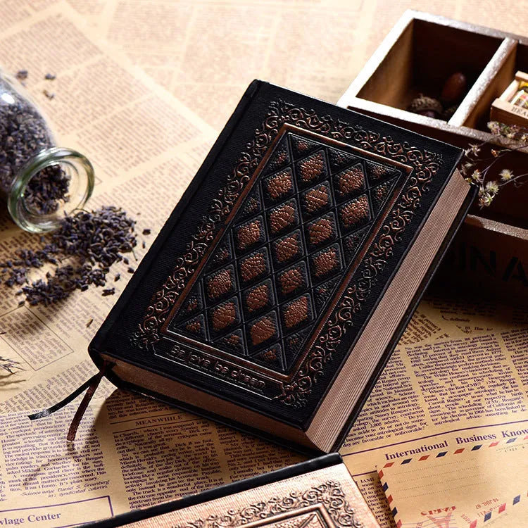 Embossed faux leather A5 notepad with thick 3D cover in bronze or black gold colour