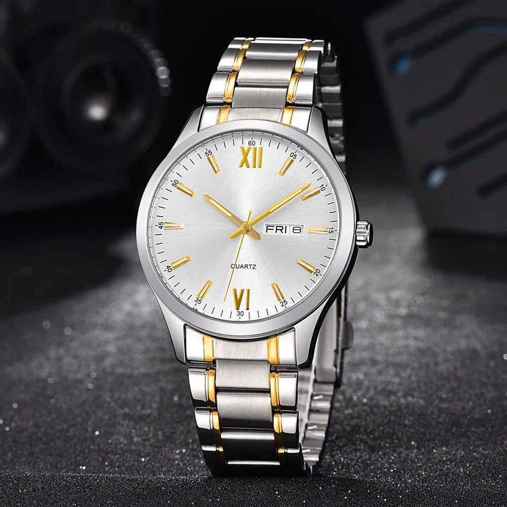 Fashion business quartz watch with 40mm dial, mineral glass mirror, and stainless steel butterfly buckle, black colour option