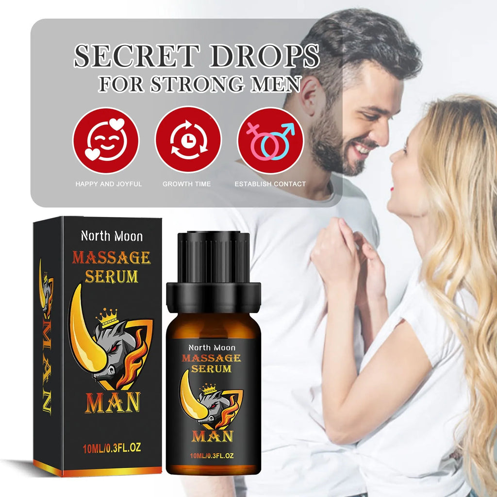 Amber glass bottle of 10ml men's essential oil with dropper for body care and massage.