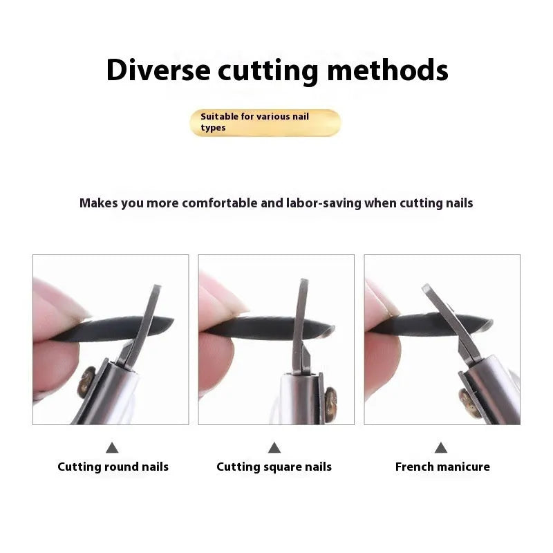 French U-shaped nail scissors in stainless steel with three finish options: black, titanium, and silver.