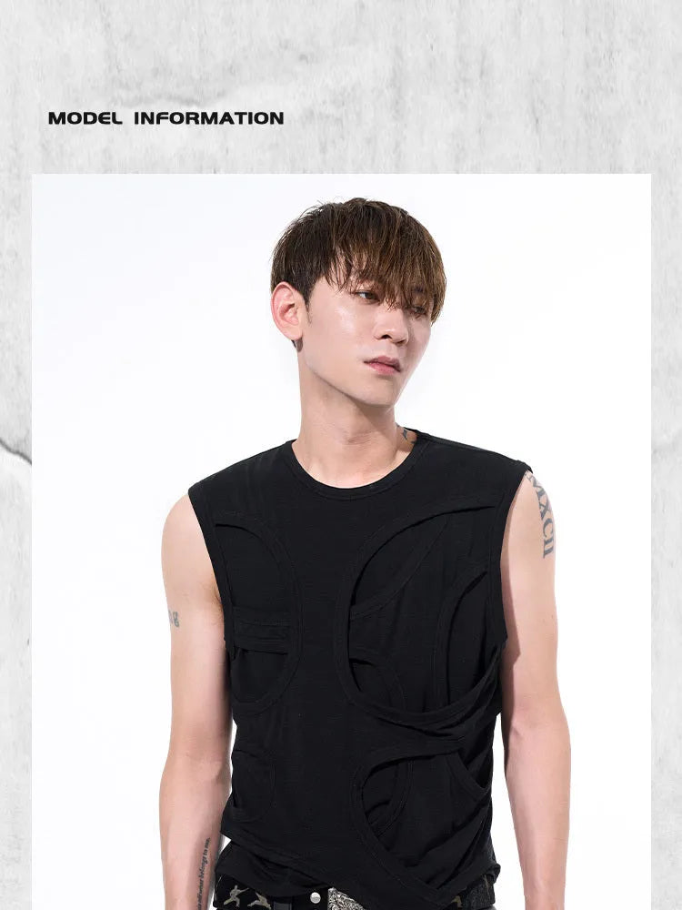Man wearing a solid grey lyocell sleeveless vest with a round neckline.