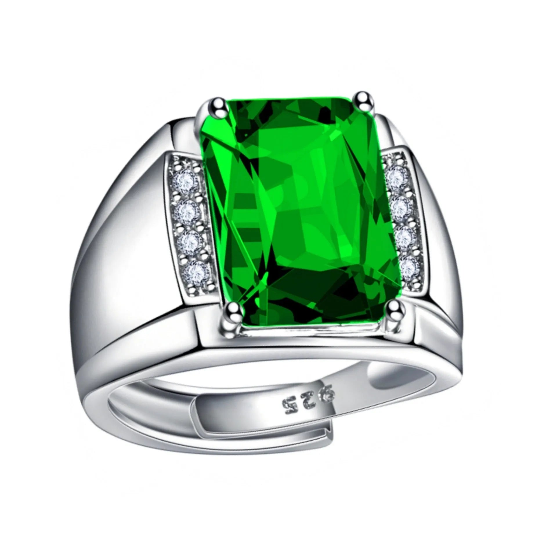 Adjustable open geometric ring with coloured rhinestone setting on copper band.