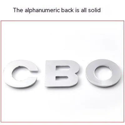 3D metal car letter sticker in zinc alloy showing raised black letter on silver background
