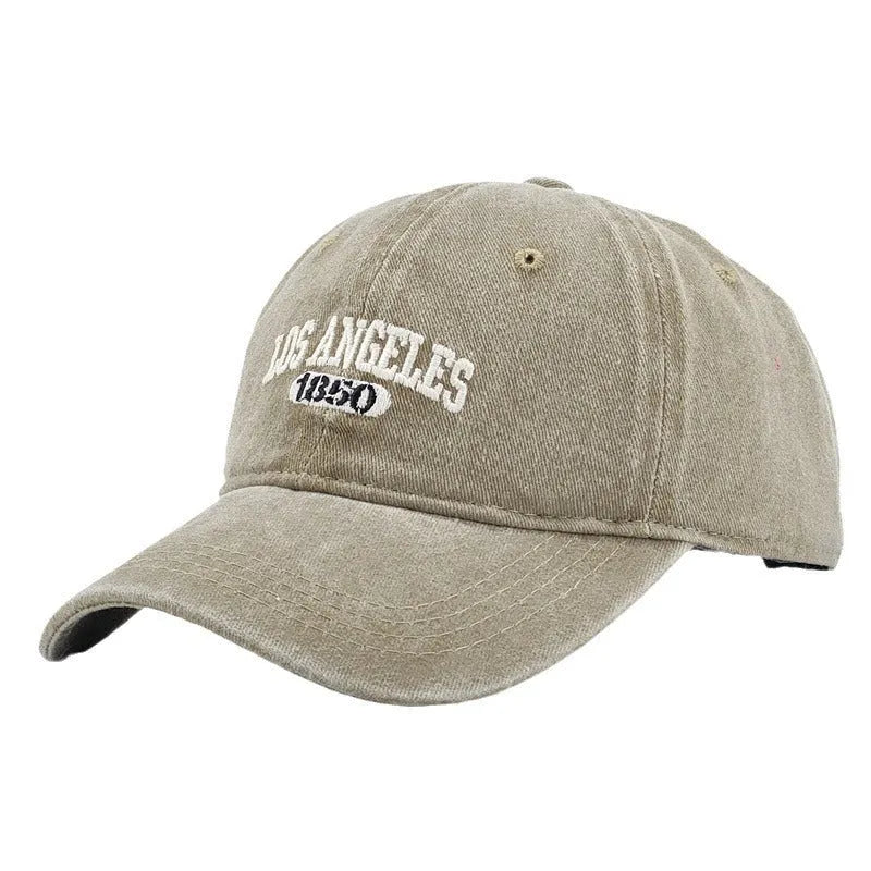 Personalised adult peaked cap with distressed letters embroidery in adjustable sizing