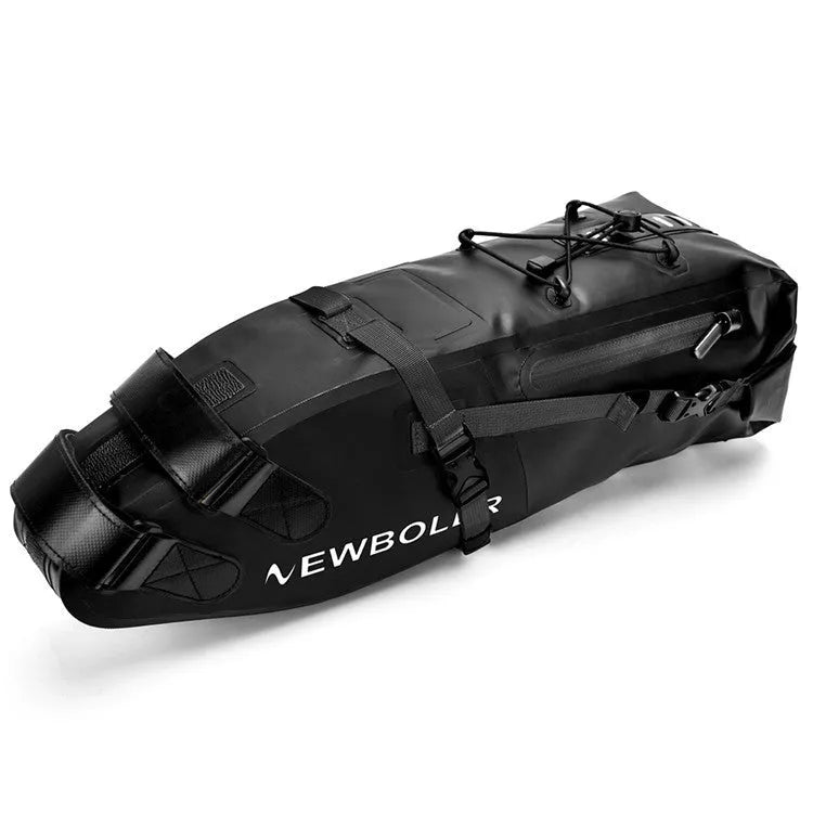 Waterproof PVC bicycle tail bag in yellow showing 13L capacity and mounting straps