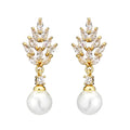 Micro inlaid zircon pearl earrings with geometric floral design in multiple plating colours
