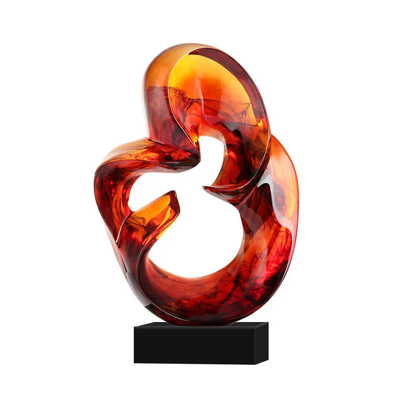 Transparent resin ornament sculpture in modern style with orange red or blue colour option