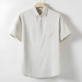 Men's linen blend T-shirt with loose lapels and short sleeves in solid colours