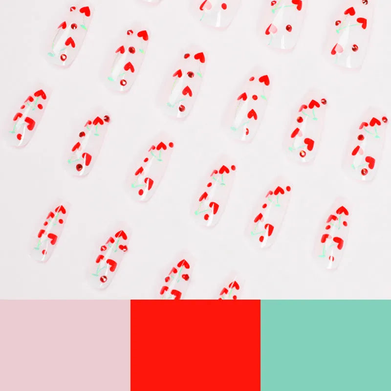 Red diamond and small cherry design nail art armour sheets, 24 pieces with adhesive