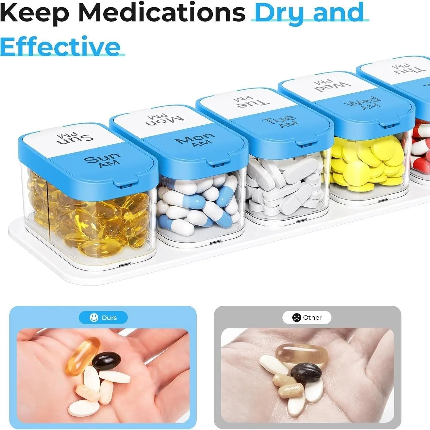 Extra large white portable pill box with 14 removable compartments for medication organisation