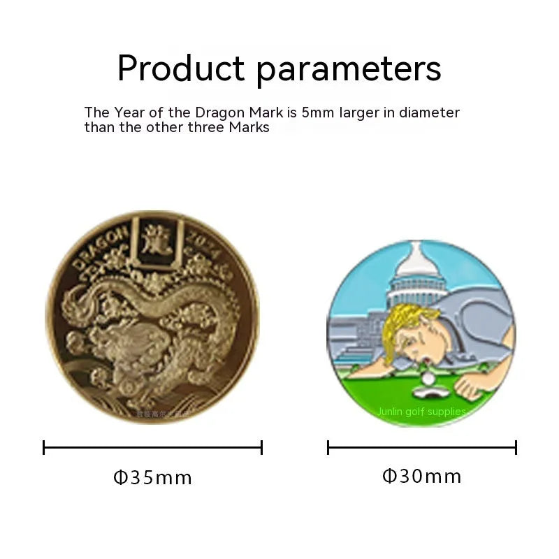 Zinc alloy golf hat clip showing personalised commemorative patterns including Dragon Year design